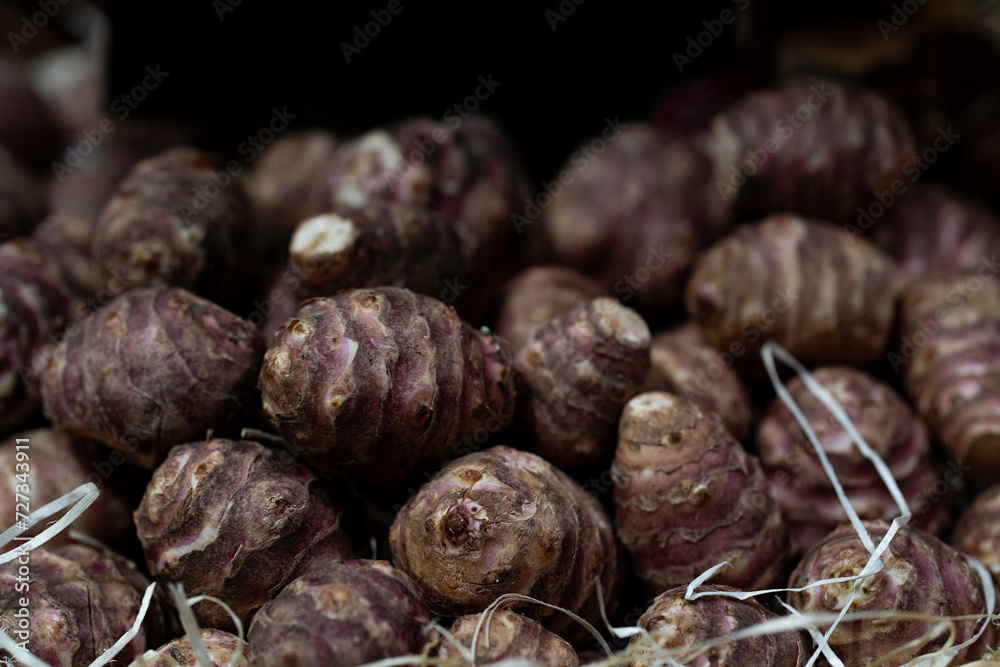 detail of tupinambo root in a market detail of tupinambo root in a market