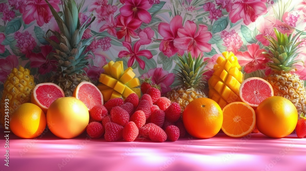 a mix of exotic fruits, highlighting their unique textures and colors, arranged in a vibrant, tropical composition. a mix of exotic fruits, highlighting their unique textures and colors, arranged in a vibrant, tropical composition.