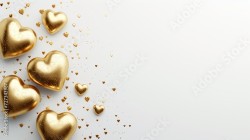 Holiday background with 3D gold hearts and place for text.