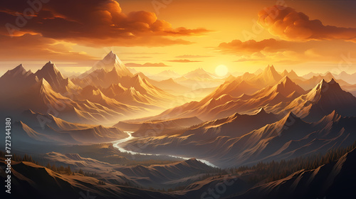 Majestic mountains, panoramic peaks PPT background © ting