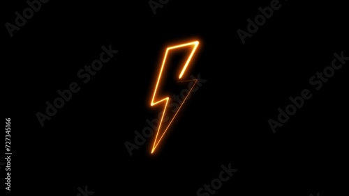 Absreact charge neon sign Abstract battery with charging symbol in futuristic glowing polygonal style Neon battery icon animated . photo