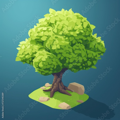 3D render Tree icon for mobile game environment assets. photo