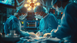Multi-ethnic cooperation team of doctors and surgeons processing surgical operation in operating room modern hospital emergency department. Heart surgery.