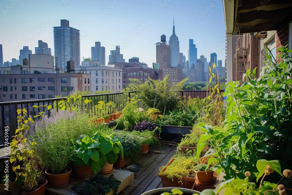 Innovative urban farmer cultivating rooftop gardens Nurturing green spaces in the concrete jungle Innovative urban farmer cultivating rooftop gardens Nurturing green spaces in the concrete jungle