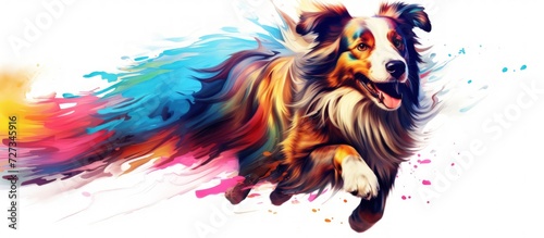 Dog running beautiful color on white background. Generate AI image