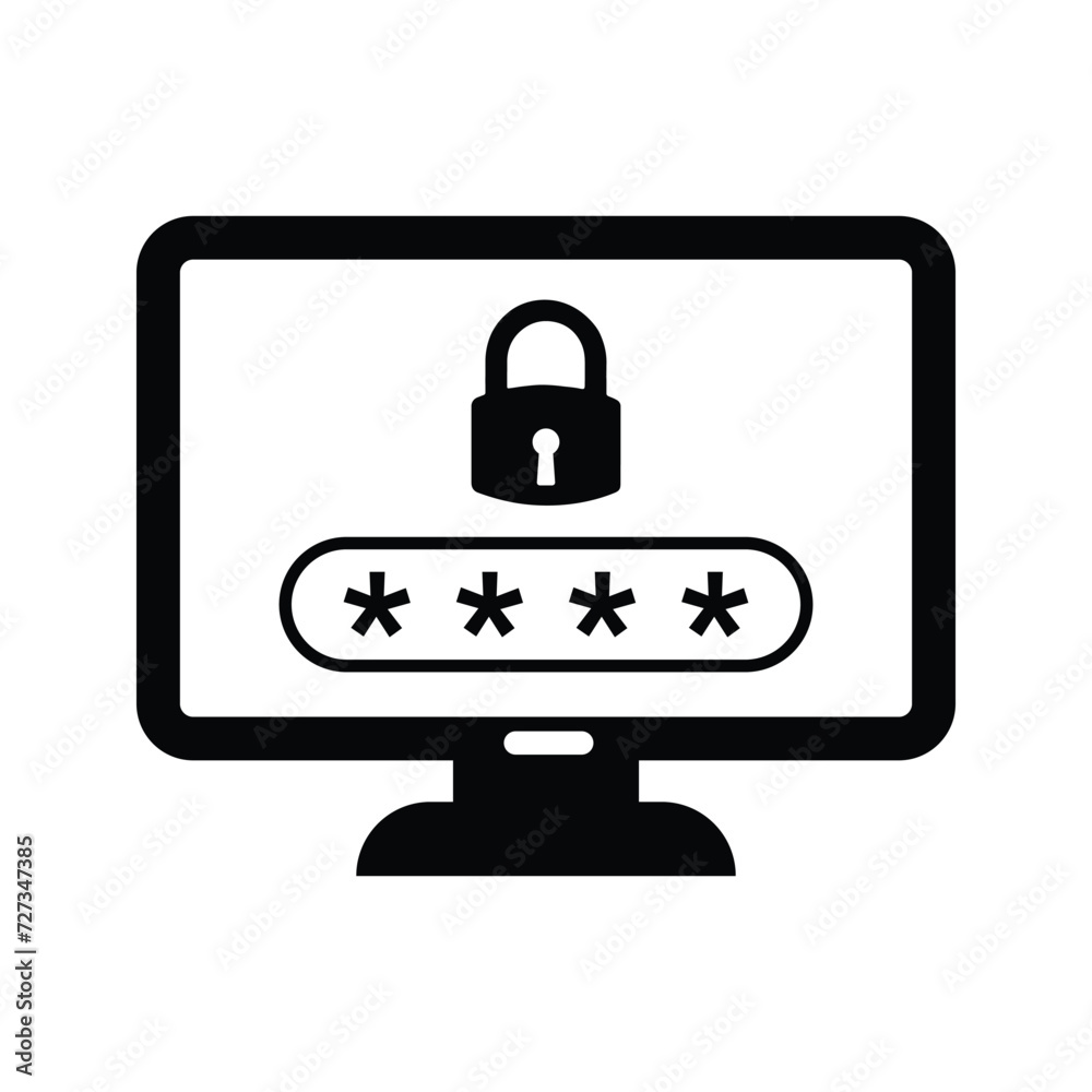 Computer with password access icon. Computer with password access icon.
