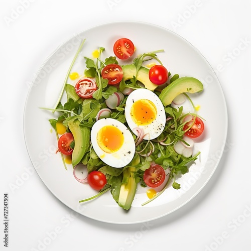 Egg and Avocado Salad with Tomato, Lettuce, and Dressing

