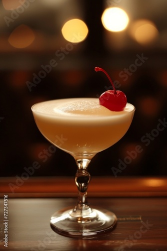 Whiskey Sour: Whiskey, lemon juice, simple syrup, shaken and served with a ch...