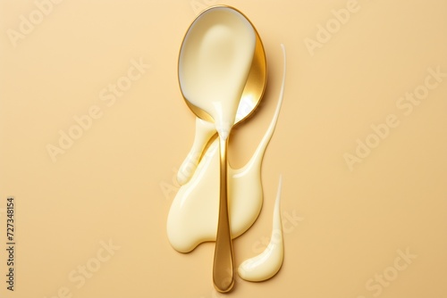 Spoon of cream on a table