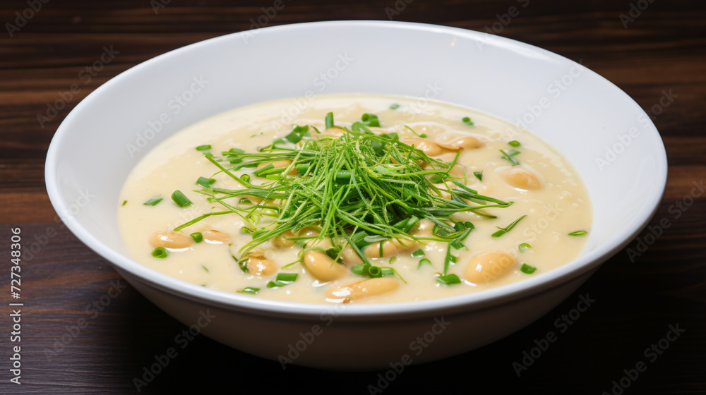 White beans soup topped with chives