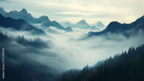 Stunning mountains, panoramic peaks PPT background © ting