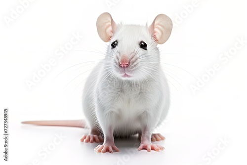 closeup white laboratory rat mouse on a white background