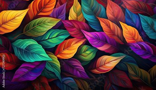 Delightful seamless pattern featuring an array of vibrant and colorful leaves, perfect for adding a touch of nature-inspired beauty to any design.