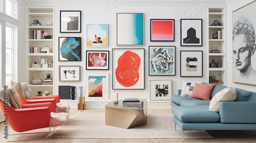 Include a gallery wall with a mix of abstract artwork, framed inspirational quotes, and personal photos for a personalized touchar