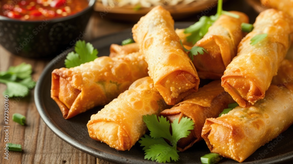 Deliciously crispy egg rolls with a variety of fillings, perfect for National Egg Roll Day Deliciously crispy egg rolls with a variety of fillings, perfect for National Egg Roll Day