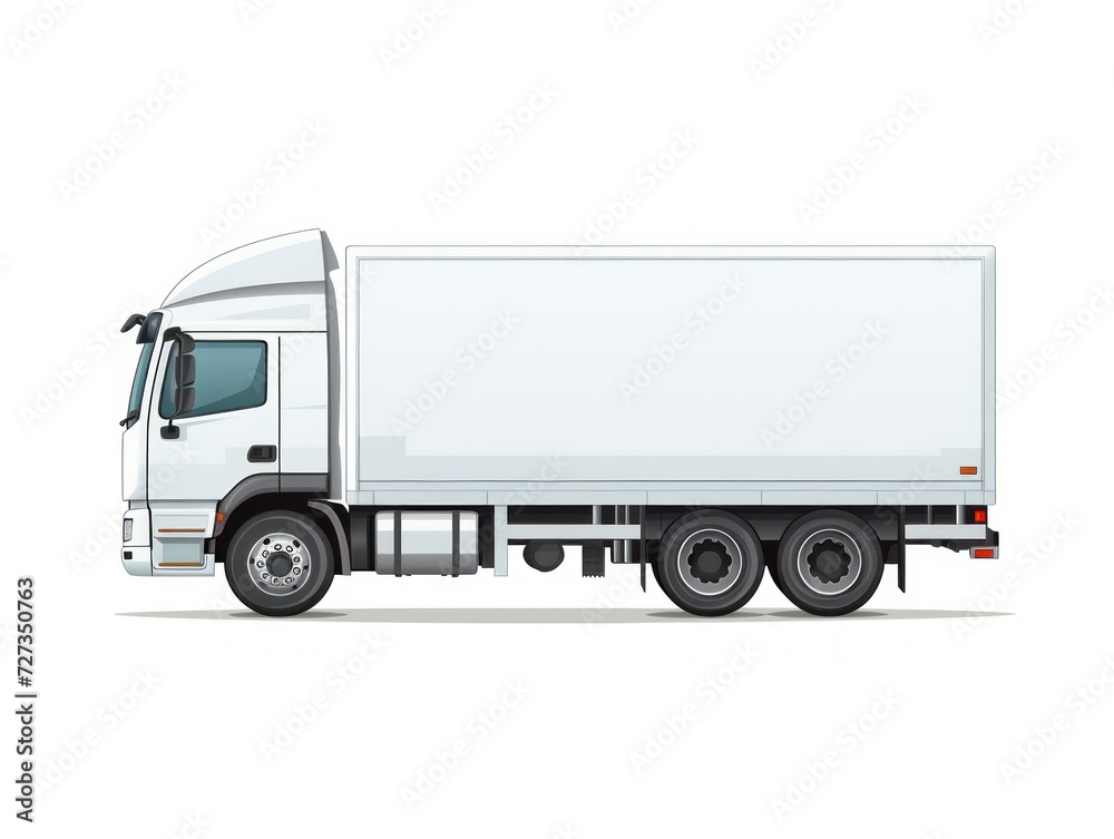 illustration of one white truck on a white isolated background. transport concept, truck, drawing, color