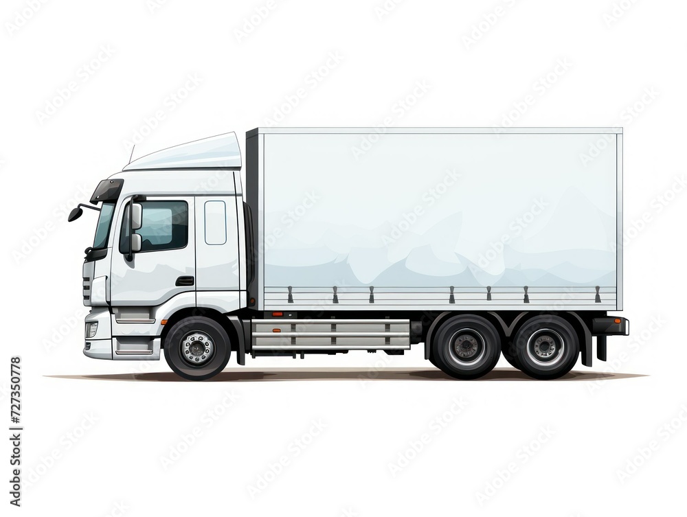 illustration of one white truck on a white isolated background. transport concept, truck, drawing, color