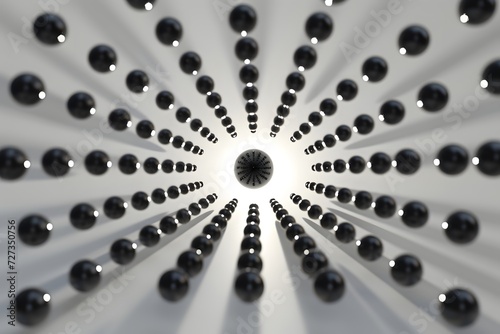 Gathering of black spheres to the center light background. 