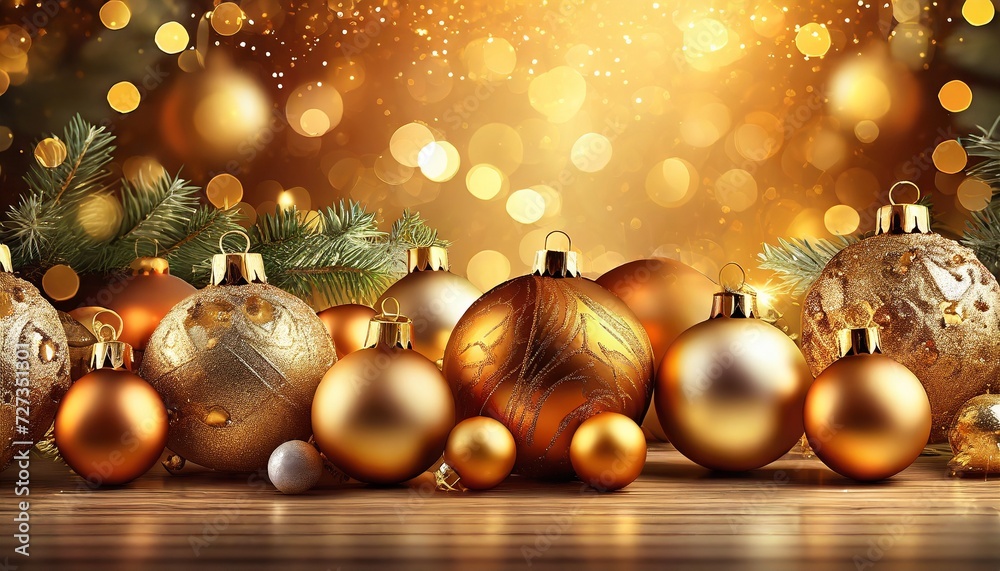 golden christmas balls with ribbon