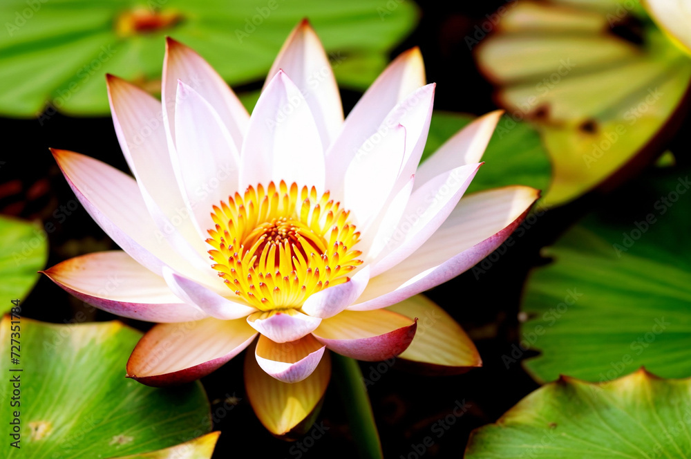 A pink lotus flower with green leaves in a pond. ai generative A pink lotus flower with green leaves in a pond. ai generative