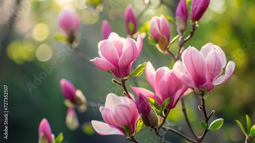 Spring background with blooming magnolias.