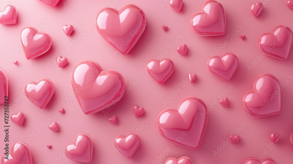 Holiday background with 3D pink hearts.