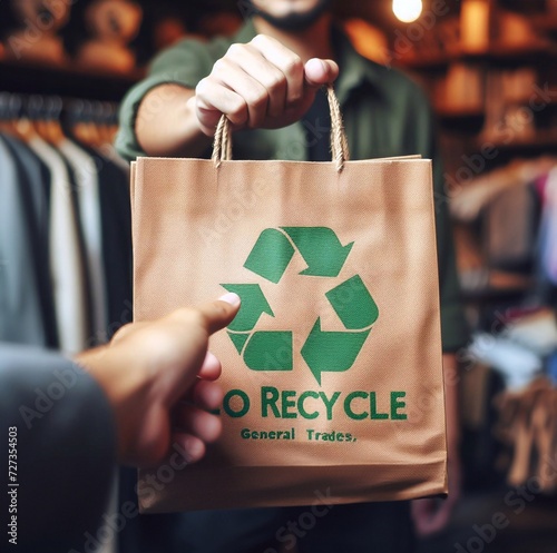 Eco Recycle bags Merchants deliver to customers -Eco-friendly shop, concept generative ai  art