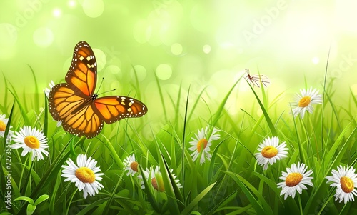 Grass Green Landscape Backgrounds - Butterflies in Nature   © zahidcreat0r