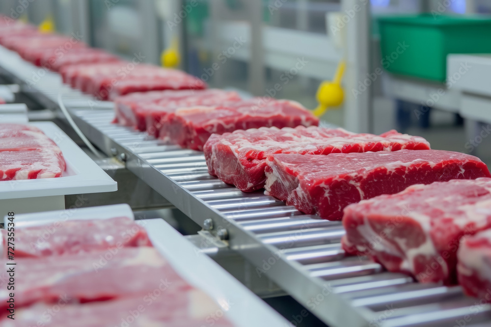 Factory for the production of minced meat. Background with selective focus and copy space