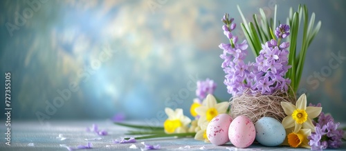 Postcard, Easter, flower decorations and painted eggs