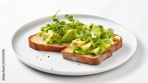 Photo of a Delicious Plate of Avocado Toast on a White Background