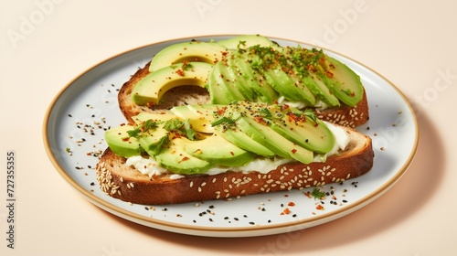 Side View of a Delicious Plate of Avocado Toast on a Pastel Background