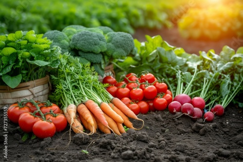 Harvest from the garden near the house. Background with selective focus and copy space