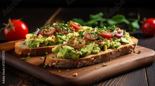 Photo of a Delicious Plate of Avocado Toast on a Wooden Table