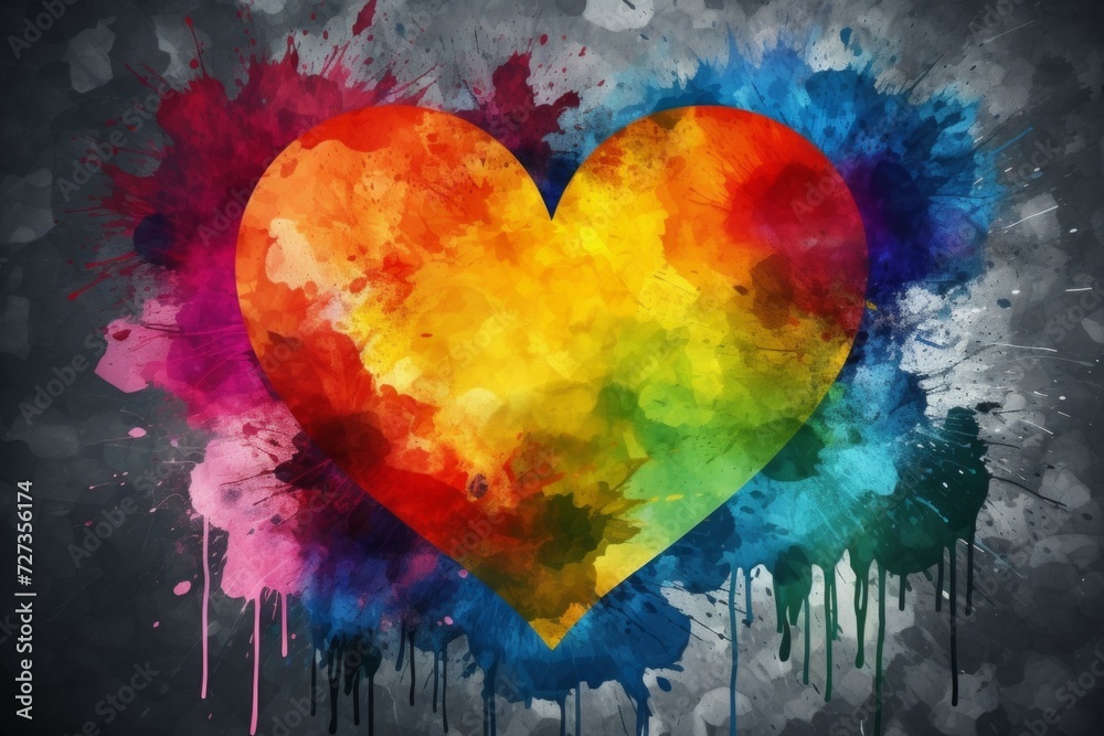 Abstract heart in rainbow colors, LGBT concept. Background with selective focus