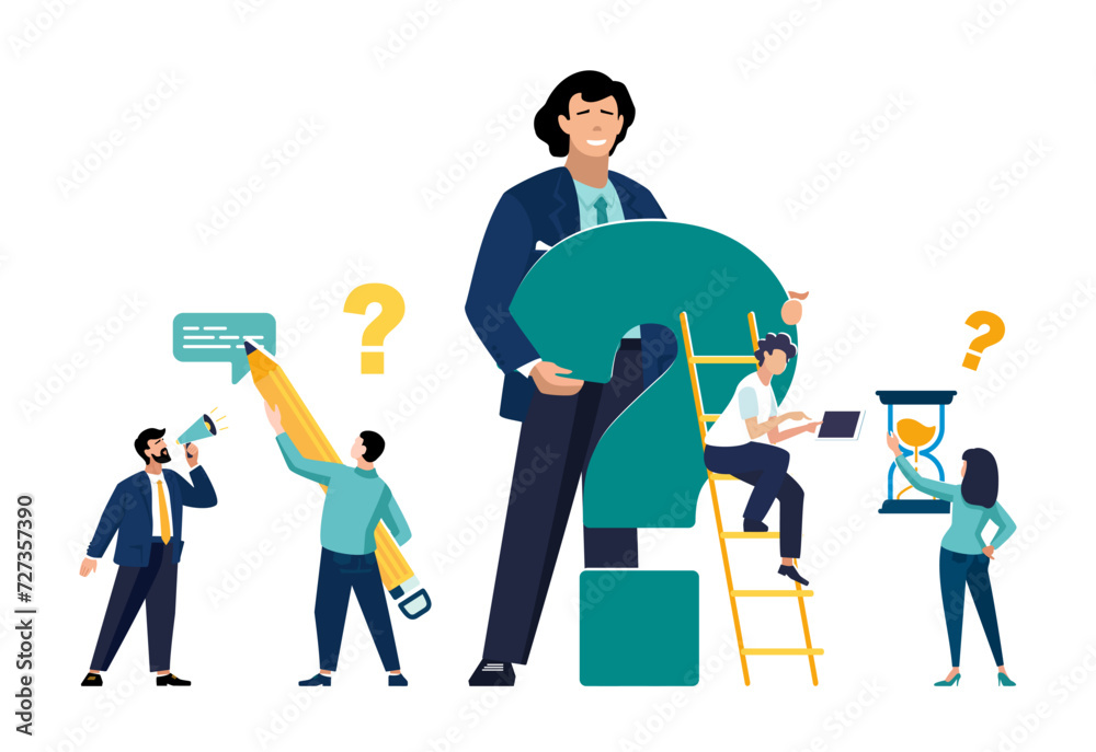 Big question mark is held in the hands of a male businessman. Problem ...