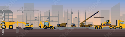 heavy construction machinery in the city. Vector illustration.