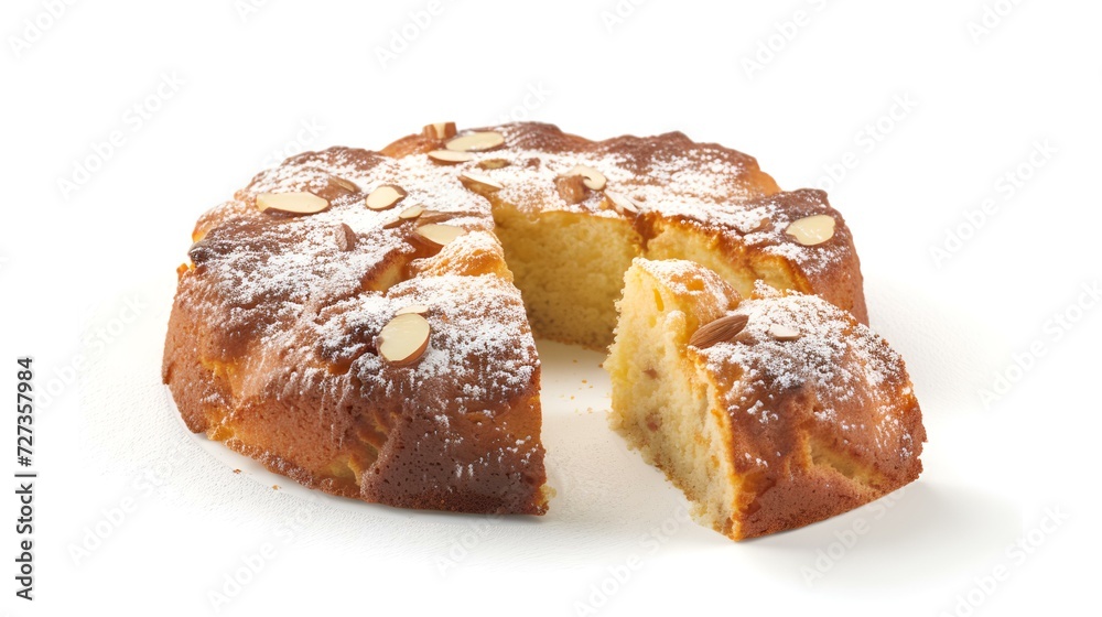 Cake with almond on a white background, close-up. Cake with almond on a white background, close-up.
