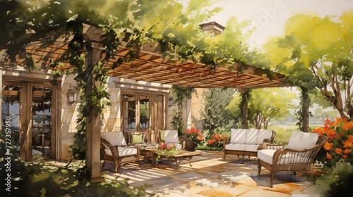 Incorporate a pergola or arbor with climbing vines to create a shaded and inviting space for relaxationar