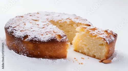 Cake with almond on a white background, close-up.