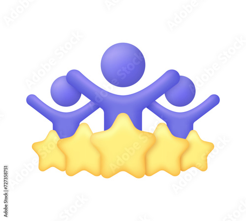 3D People with stars. Consumer or customer feedback score, satisfaction level and criticism concept