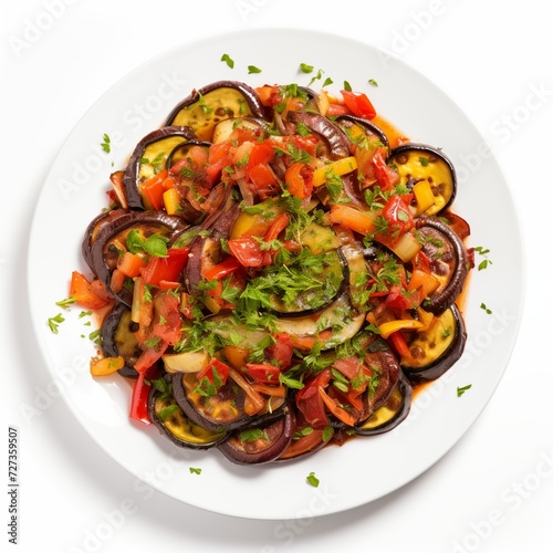 Top View of a Delicious Plate of Ratatouille on a White Background