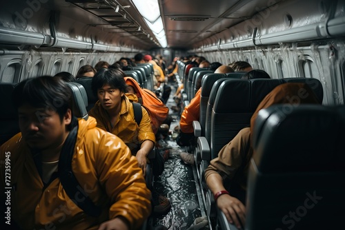 A group of passengers in a plane that is sinking. photo
