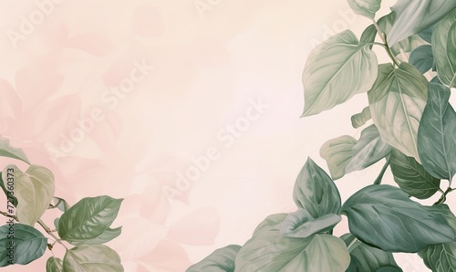 Green Leaves with a Pink Background - Botanical Elegance© zahidcreat0r