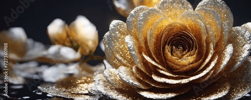 there is a close up of a gold rose with water droplets