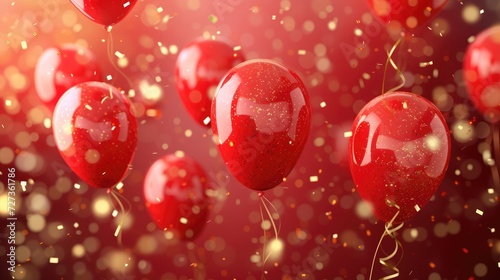 Birthday red balloons background design Happy birthday golden balloon and confetti decoration element for birth day celebration greeting card design