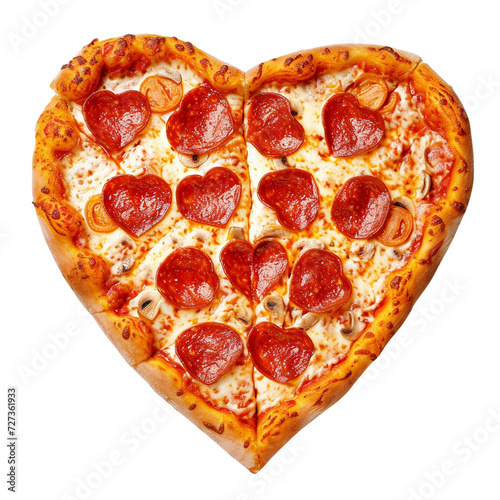 Pizza in the shape of a heart isolated on transparent or white background, png