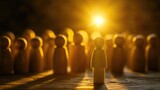 Success in Business or Talent Concept. Stand Out from the Crowd. Different and Individual Unique Person. Spotlight Shining to the Golden. presenting by wooden peg dolls
