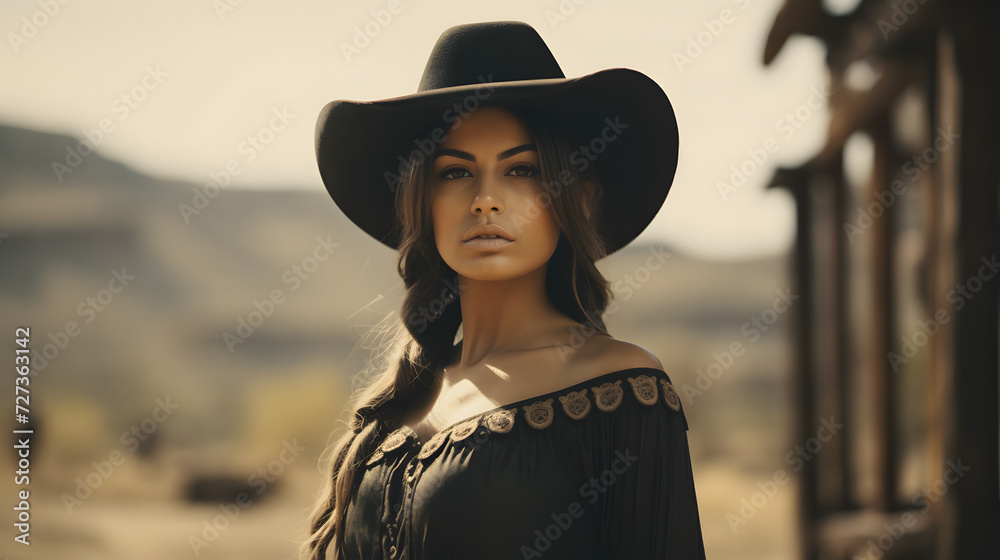Woman in the wild west in a cowboy outfit Woman in the wild west in a cowboy outfit