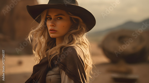 Woman in the wild west in a cowboy outfit